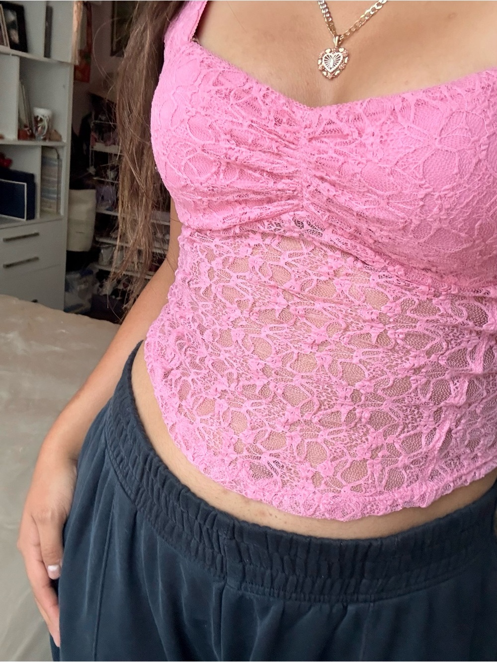 Pink Rose Rose-Pink Lace Cami with Shelf Lining